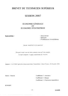 Btsbanq economie generale et economie d entreprise 2007 economie generale et economie d entreprise
