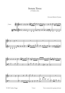 Partition complète, Sonata Terza à violon solo, Fontana, Giovanni Battista
