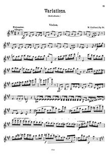 Partition , Polonaise (partition de violon), Variations pour violon et guitare