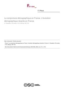 La conjoncture démographique en France. L évolution démographique récente en France - article ; n°4 ; vol.57, pg 691-732