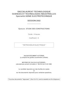 Baccalaureat 2002 etude des constructions s.t.i (genie electrotechnique) semestre 1