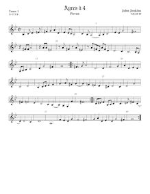 Partition ténor viole de gambe 1, aigu clef, Airs pour 4 violes de gambe par John Jenkins