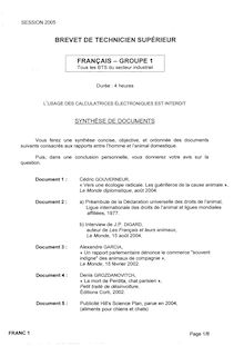 Français 2005 BTS Productique bois et ameublement
