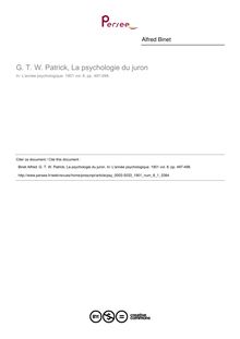 G. T. W. Patrick, La psychologie du juron - compte-rendu ; n°1 ; vol.8, pg 497-498