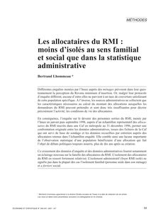 Les allocataires du RMI : moins d isolés au sens familial et social que dans la statistique administrative
