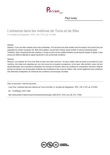 L artisanat dans les médinas de Tunis et de Sfax - article ; n°470 ; vol.85, pg 473-493