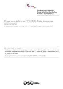 Mouvements de femmes (1919-1940): Guide des sources documentaires - article ; n°1 ; vol.1, pg 20-21
