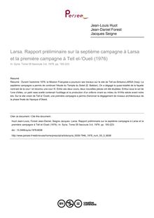 Larsa. Rapport préliminaire sur la septième campagne à Larsa et la première campagne à Tell el- Oueli (1976) - article ; n°3 ; vol.55, pg 183-223