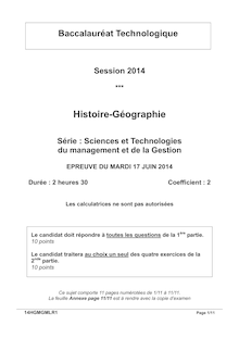 Sujet Histoire-géographie - Série STMG - Bac 2014