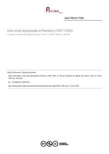 Une crise épiscopale à Pamiers (1467-1524) - article ; n°64 ; vol.14, pg 304-364