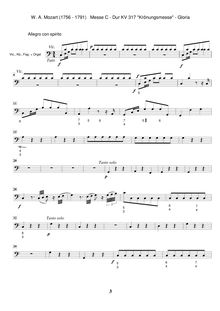 Partition Continuo (violoncelles, Basses, clavier), Mass, Krönungsmesse ; Coronation Mass ; Mass No.15 ; Missa par Wolfgang Amadeus Mozart