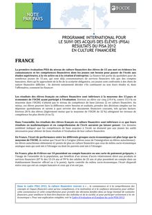 Culture financière des élèves français - Rapport PISA