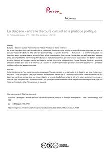 La Bulgarie - entre le discours culturel et la pratique politique - article ; n°1 ; vol.63, pg 125-139