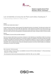 Les rentabilités à la bourse de Paris sont-elles chaotiques ? - article ; n°2 ; vol.45, pg 215-238