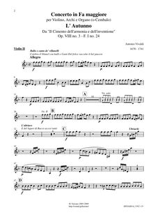 Partition violons II, violon Concerto en F major, RV 293, L autumno (Autumn) from Le quattro stagioni (The Four Seasons) par Antonio Vivaldi