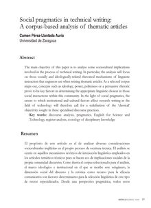 Social pragmatics in technical writing: a corpus-based analysis of thematic articles