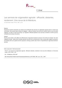 Les services de vulgarisation agricole : efficacité, obstavles, rendement. Une revue de la littérature. - article ; n°1 ; vol.142, pg 55-55