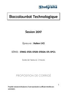 CORRECTION BAC STMG, STL, ST2S, STI2D, STD2A ITALIEN LANGUE VIVANTE 2 2017