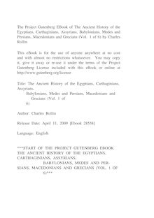 The Ancient History of the Egyptians, Carthaginians, Assyrians, - Babylonians, Medes and Persians, Macedonians and Grecians - (Vol. 1 of 6)
