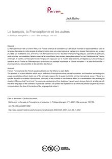 Le français, la Francophonie et les autres - article ; n°1 ; vol.66, pg 169-183