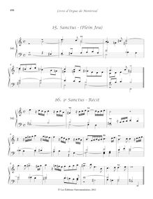 Partition 341-34, Messe du 4e ton (): , Sanctus - (Plein Jeu) - , 3e Sanctus - Récit - , Agnus Dei - (Plein Jeu) - , Dernier Agnus - Dialogue, Livre d orgue de Montréal