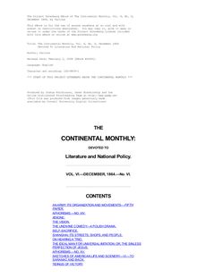 The Continental Monthly, Vol. 6, No. 6, December 1864 - Devoted To Literature And National Policy