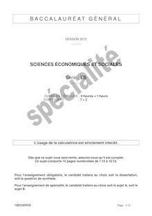 Sujet du bac ES 2010: Sciences Economiques Spécialité