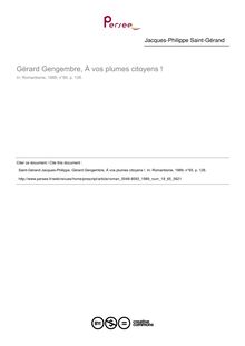 Gérard Gengembre, À vos plumes citoyens !  ; n°65 ; vol.19, pg 126-126