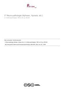 Neuro-pathologie (Aphasie ; Apraxie, etc.) - compte-rendu ; n°1 ; vol.26, pg 225-233
