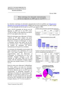 IRPI - Bilan statistique des demandes internationales de brevets déposées en 2005 (par la voie PCT)