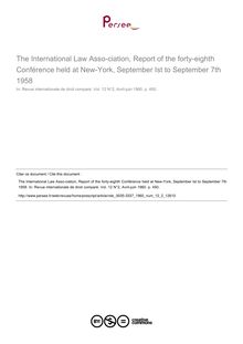 The International Law Asso­ciation, Report of the forty-eighth Conférence held at New-York, September Ist to September 7th 1958 - note biblio ; n°2 ; vol.12, pg 450-450