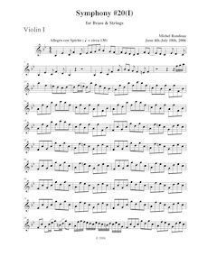 Partition violons I, Symphony No.20, B-flat major, Rondeau, Michel