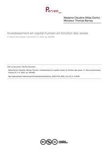 Investissement en capital humain en fonction des sexes - article ; n°4 ; vol.53, pg 839-862