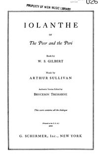 Partition Act I, Iolanthe, The Peer and the Peri, Sullivan, Arthur
