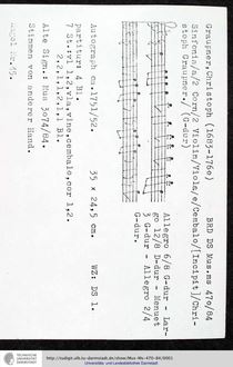 Partition complète et parties, Sinfonia en G major, GWV 594