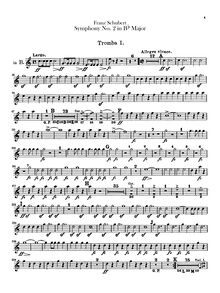 Partition trompette 1, 2 (B♭, C), Symphony No.2, B♭ Major, Schubert, Franz