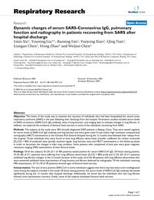 Dynamic changes of serum SARS-Coronavirus IgG, pulmonary function and radiography in patients recovering from SARS after hospital discharge