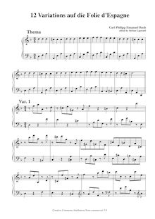 Partition complète, 12 Variations über die Folie d Espagne, D minor par Carl Philipp Emanuel Bach