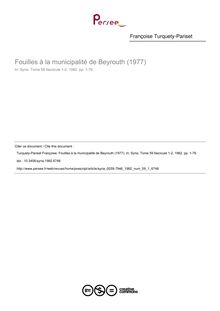 Fouilles à la municipalité de Beyrouth (1977) - article ; n°1 ; vol.59, pg 1-76