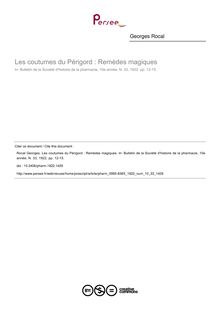 Les coutumes du Périgord : Remèdes magiques - article ; n°33 ; vol.10, pg 12-15
