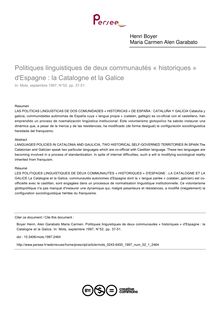 Politiques linguistiques de deux communautés « historiques » d Espagne : la Catalogne et la Galice - article ; n°1 ; vol.52, pg 37-51