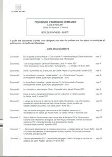 Note de synthèse 2007 Admission en master IEP Paris - Sciences Po Paris
