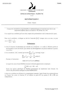 Mathématiques 1 2001 Classe Prepa TSI Concours Instituts Nat. Polytechniques (INP - ENSI)