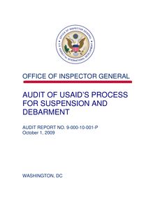  Audit of USAID’s Process for Suspension and Debarment