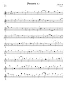 Partition ténor 1 viole de gambe, octave aigu clef, Fantasia pour 3 violes de gambe