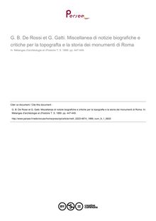 G. B. De Rossi et G. Gatti. Miscellanea di notizie biografiche e critiche per la topografta e la storia dei monumenti di Roma  ; n°1 ; vol.9, pg 447-449