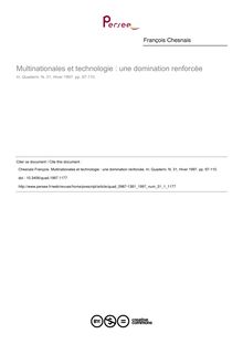 Multinationales et technologie : une domination renforcée - article ; n°1 ; vol.31, pg 97-110