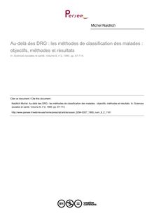 Au-delà des DRG : les méthodes de classification des malades : objectifs, méthodes et résultats - article ; n°2 ; vol.8, pg 67-114