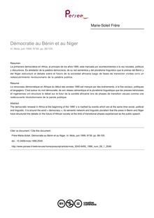 Démocratie au Bénin et au Niger - article ; n°1 ; vol.59, pg 89-105