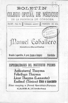 Boletín del Colegio Oficial de Médicos de la Provincia de Córdoba, n. 154 (1934)